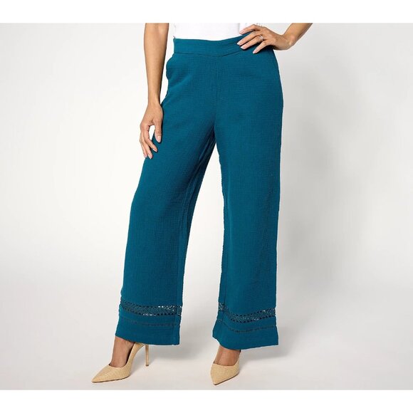 Isaac Mizrahi Live! Gauze Wide Leg Ankle Pants Deep Sea Tall Small A646549 - Picture 1 of 1